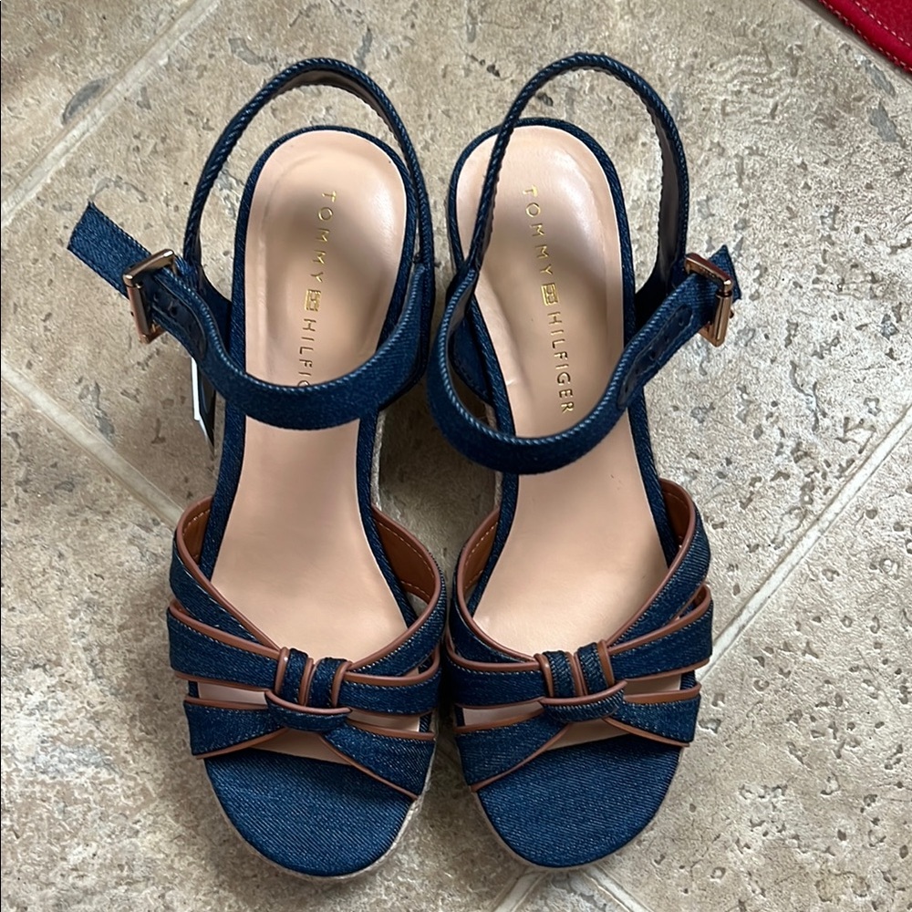 Tommy Hilfiger Denim Wedge with Brown Trim